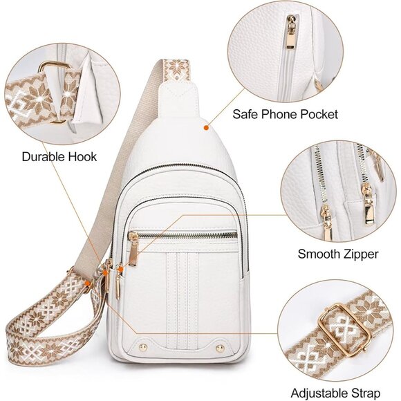 🆕Women White PU Leather Crossbody Bag Christmas Gift for Mom Sling Purse Travel - Picture 4 of 7